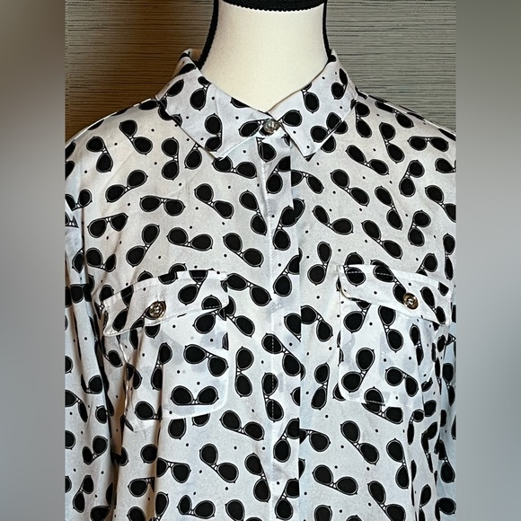 Karl Lagerfeld Long Sleeve Sunglasses Print Blouse Womens M White Button Front - Picture 2 of 7